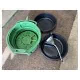 3 oil drain pans & flexible steel funnel