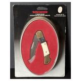 Winchester 3in brass folder knife w/gift tin, new