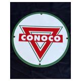 Conoco porcelain round sign, 11.75in