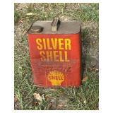 Vintage Silver Shell Motor Oil 2 gal. container.