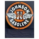 Johnson Gasolene 11.75in round porcelain sign