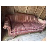 Ant. 3 cushion couch, wood feet & accent.