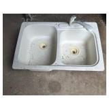 Enamel-ware White Double Bowl Sink w/