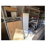 Shelving Unit, Cabinet & Saw Horses, contents