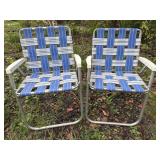 2 aluminum folding woven lawn chairs