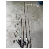 Misc fishing poles & 3 reels
