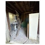 2 dog cages, file cabinets, engine parts, bed