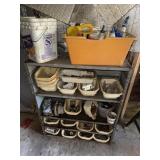 Metal Shelving Unit w/ misc hardware, Motors,
