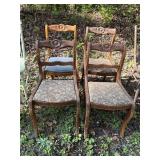 4 matching design wood chairs w/carved floral
