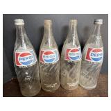 (4) 32 fl.oz Pepsi-Cola Swirl Glass Bottles