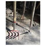 4 Tine Garden Fork, Small Rake, hoe