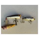 3 vtg fishing lures, one marked Teeny Torpedo,