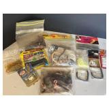 Variety of fishing lure worms, crappie jigs, etc