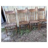 4 oak wood carved spindle back chairs