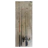 4 fishing rods, 2 with reels.  Shimano &