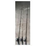 3 fishing poles - Zebco Adventure rod & reel,