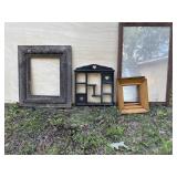 Wall mirror, frames, heart shelf