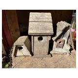 3 wooden birdhouses, tallest is 14in