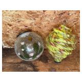 Crackle glass lantern & blown glass hummingbird