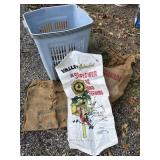 Plastic laundry basket, laundry bags, burlap