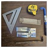Pry Bars, 25ft Tape measure, brackets