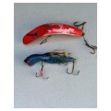 2 vtg fishing lures, one marked U20, 3.35 & 2.75in