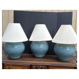 3 glass table lamps, painted on the inside of the