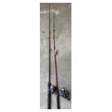 2 fishing poles - Shakespeare Firebird rod & reel,