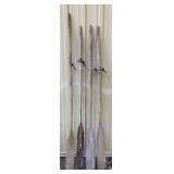 4 wooden oars, 2 are a pair.  3 - 77in, 1 - 83in.,