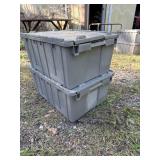 2 non-vented bottom stacking tote containers,
