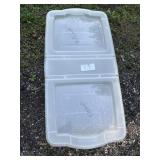 Clear plastic storage container, 20 x 41 x 7in.