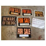 7 small signs, 3 are metal, For Sale, Beware, No