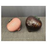 2 blown glass onions (?), 3.25 & 3.5in high
