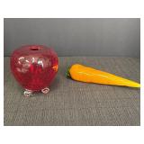 Crackle glass fruit fly apple & glass carrot.
