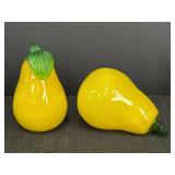 2 blown glass pears, 4.75in & 5in.  Larger does