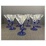 8 cobalt blue zig zag stem martini glasses