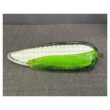Blown glass corn on the cob, white & green, 7.5in