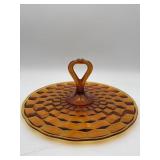 Amber Glass Round Serving Tray w/ handle