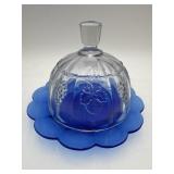 Cobalt Blue Base Butter Dish, Grapevine Design