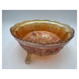 Fenton Butterfly/Berry Carnival Glass Footed Bowl