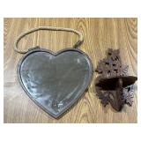 11in Wood Cared Wall Shelf & Heart Mirror
