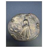 Brass like Embossed Brooch - Holland Farm Scene