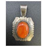 Begay Sterling Orange Spiny Stone Pendant