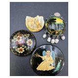 Vtg. Hand Painted Brooch Pins