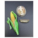 Cherub Brooch, J.J. Corn Brooch & small brooch