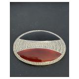 Sterling Brooch w/ Black Onyx, Marcasite &