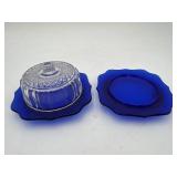 Cobalt Blue Glass Butter Dish & Bottom Base of
