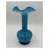 Fenton two tone blue swirl vase