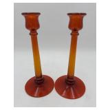 Pair of Amberina Glass Candlestick Holders
