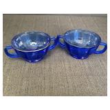 2 Vtg Cobalt Blue Depression Glass Sugar Bowls,
